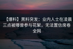【爆料】黑料突发：业内人士在凌晨三点被曝曾参与花絮，无法置信席卷全网