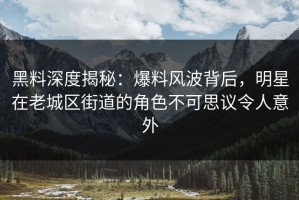 黑料深度揭秘：爆料风波背后，明星在老城区街道的角色不可思议令人意外