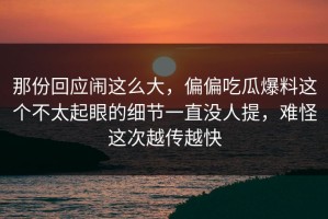 那份回应闹这么大，偏偏吃瓜爆料这个不太起眼的细节一直没人提，难怪这次越传越快