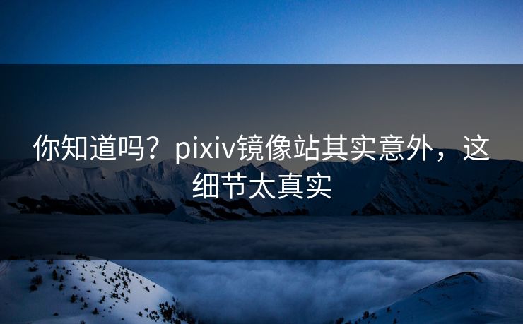 你知道吗？pixiv镜像站其实意外，这细节太真实